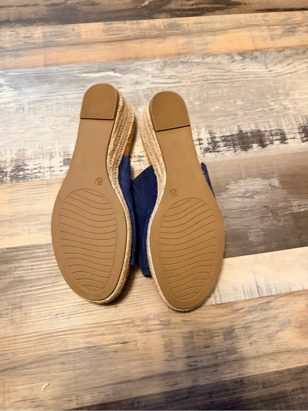Bjorndal Navy Suede Slip On w/ Cork Wedge Espadrille Sandals EUC